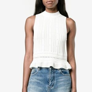 3.1 Phillip Lim Runaway White Sleeveless Knitted Peplum Top Shirt Womens Medium